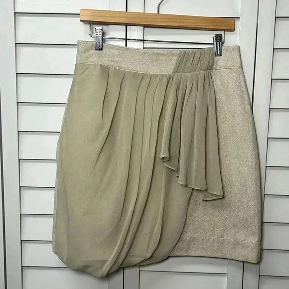 Anthropologie Yoana Baraschi Draped Sash Linen Blend Skirt Size 8 Gold Shimmer - Picture 5 of 15